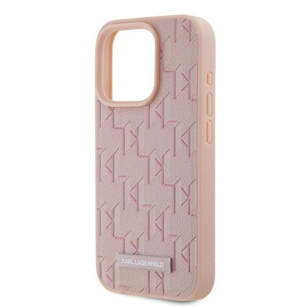 Karl Lagerfeld Leather Monogram Metal Logo case for iPhone 15 Pro - pink