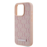 Karl Lagerfeld Leather Monogram Metal Logo case for iPhone 15 Pro - pink