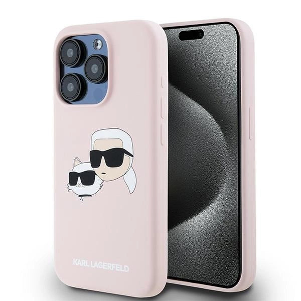 Karl Lagerfeld Silicone Karl&Choupette MagSafe Case for iPhone 15 Pro - Pink