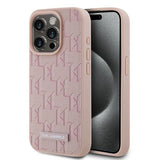 Karl Lagerfeld Leather Monogram Metal Logo case for iPhone 15 Pro Max - pink