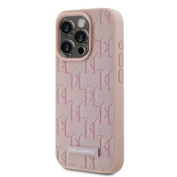 Karl Lagerfeld Leather Monogram Metal Logo case for iPhone 15 Pro Max - pink