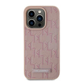 Karl Lagerfeld Leather Monogram Metal Logo case for iPhone 15 Pro Max - pink