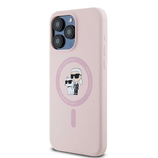 Karl Lagerfeld Silicone Karl&Choupette Ring MagSafe Case for iPhone 15 Pro Max - Pink