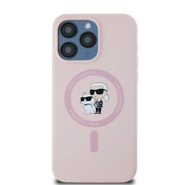 Karl Lagerfeld Silicone Karl&Choupette Ring MagSafe Case for iPhone 15 Pro Max - Pink