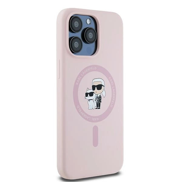 Karl Lagerfeld Silicone Karl&Choupette Ring MagSafe Case for iPhone 15 Pro Max - Pink