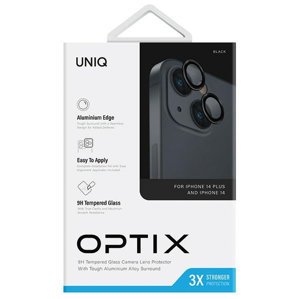 Uniq Optix Glass Aluminium Kamera Lens Beskytter til iPhone 14 / 14 Plus Kamera Lens med Applicator - sort