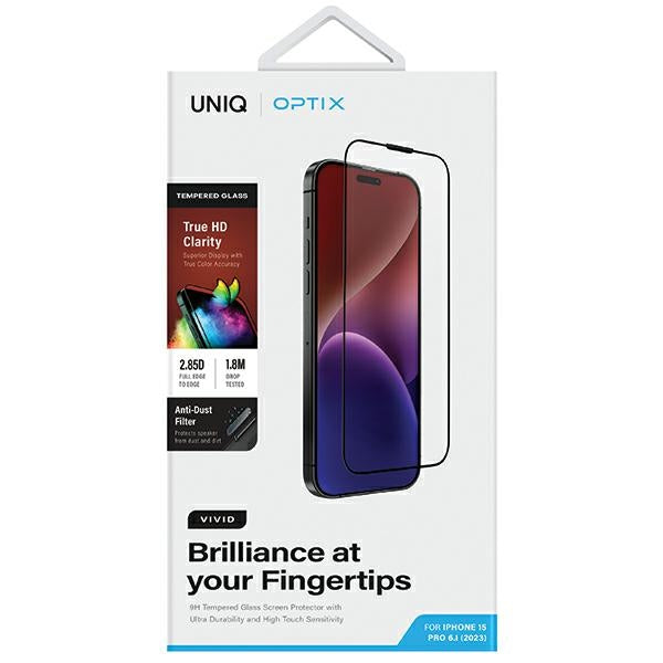 Uniq Optix Vivid glas til iPhone 15 Pro med applikator