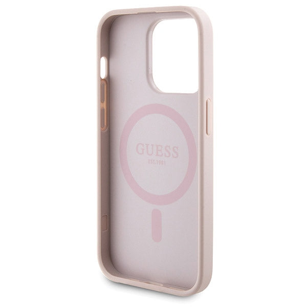Guess 4G Metal Logo-kasset til iPhone 14 Pro + 5000mAh MagSafe powerbank - pink