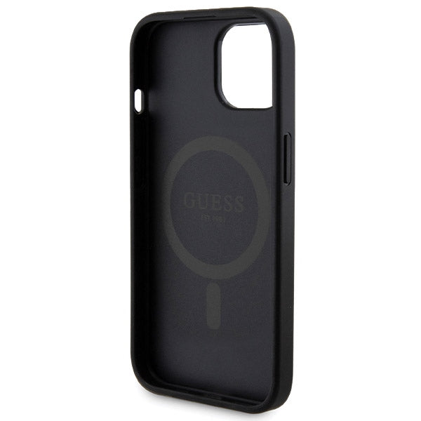 Guess 4G Metal Logo-kasset til iPhone 15 + 5000mAh MagSafe powerbank - sort