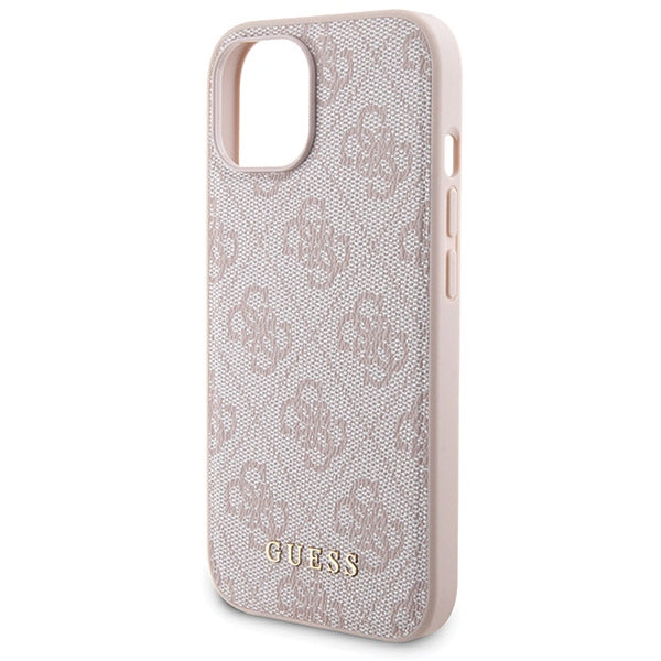 Guess 4G Metal Logo-kasset til iPhone 15 + 5000mAh MagSafe powerbank - pink