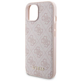 Guess 4G Metal Logo-kasset til iPhone 15 + 5000mAh MagSafe powerbank - pink
