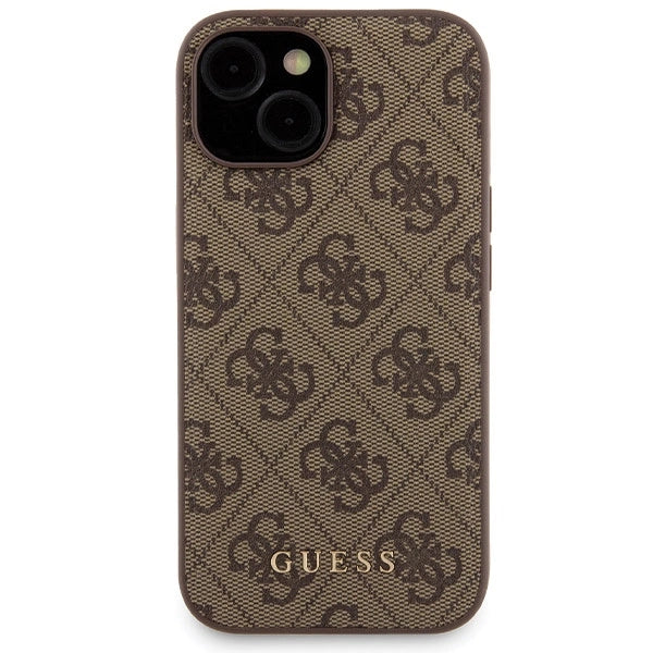 Guess 4G Metal Logo case set for iPhone 15 + 5000mAh MagSafe power bank - brown