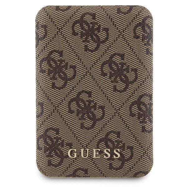 Guess 4G Metal Logo case set for iPhone 15 + 5000mAh MagSafe power bank - brown
