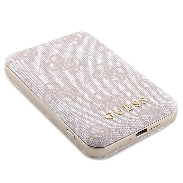 Guess 4G Metal Logo-kasset til iPhone 15 Pro Max + 5000mAh MagSafe powerbank - pink