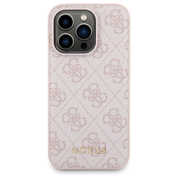 Guess 4G Metal Logo-kasset til iPhone 15 Pro Max + 5000mAh MagSafe powerbank - pink