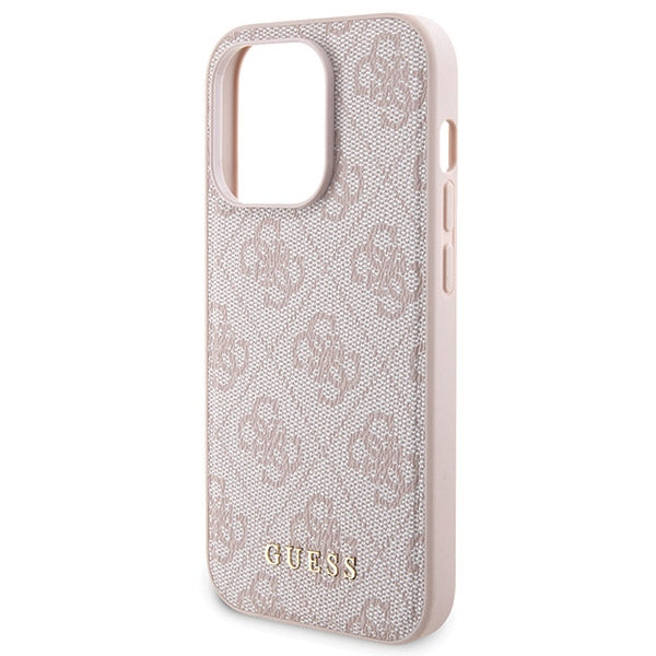 Guess 4G Metal Logo-kasset til iPhone 15 Pro Max + 5000mAh MagSafe powerbank - pink