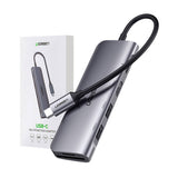 Ugreen CM195 6in1 adapter USB-C - HDMI / 2x USB-A 3.0 / USB-C PD / SD / TF-læser - grå