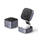 Ugreen W702 3in1 induktiv oplader med MagSafe / Qi2 og USB-C-port til telefon / hovedtelefoner - sort