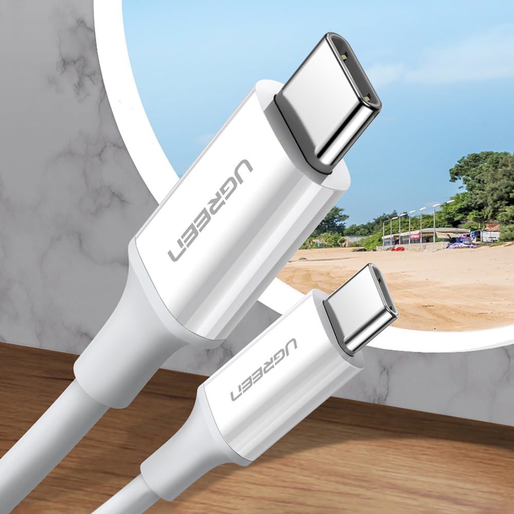 Grøn US264 60518 USB-C / USB-C PD QC AFC-kabel 1m - hvid