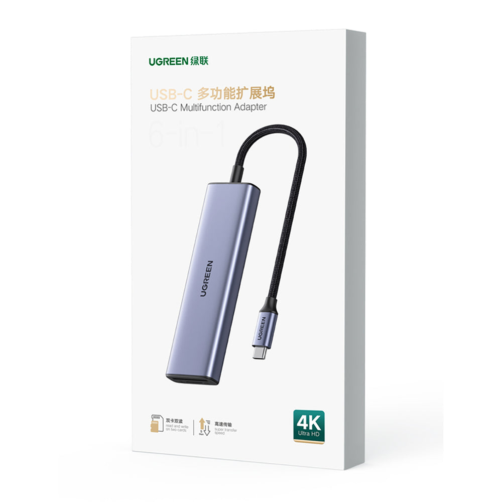 HUB Ugreen CM511 20956A 6in1 USB-C - HDMI / 3x USB-A 3.0 / SD/TF-kortlæser - grå