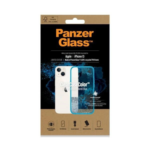 PanzerGlass ClearCase antibakteriel beholder med Military Grade certifikat til iPhone 13 / 14 / 15 - gennemsigtig blå