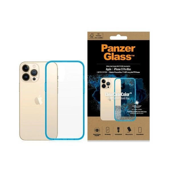 PanzerGlass ClearCase Antibakteriel Military Grade Certified Case til iPhone 13 Pro Max - Transparent Blue