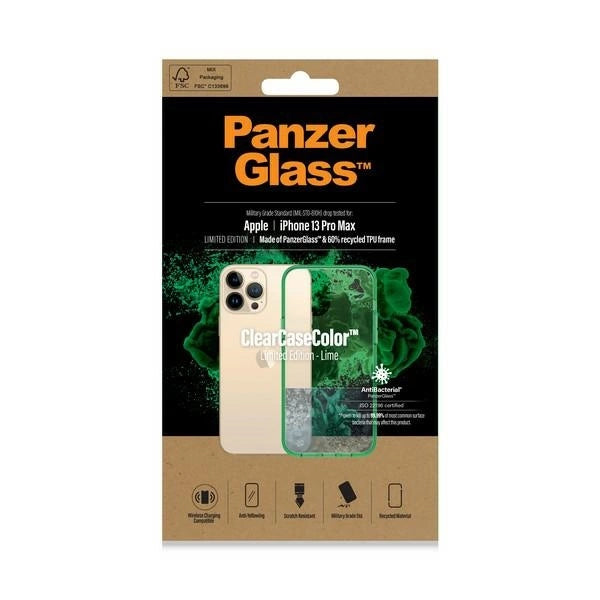 PanzerGlass ClearCase Antibakteriel Military Grade Certified Case til iPhone 13 Pro Max - Gennemsigtig Grøn