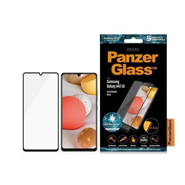 PanzerGlass E2E Super+ antibakterielt hærdet glas til Samsung Galaxy A42 5G - med sort ramme