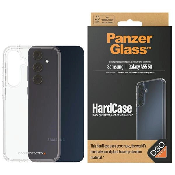 PanzerGlass HardCase med D3O® Bio og Military Grade certificering til Samsung Galaxy A55 5G - gennemsigtig