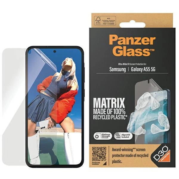 PanzerGlass Matrix Ultra-Wide Fit folie med positioner til Samsung Galaxy A55 5G