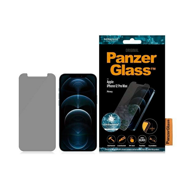PanzerGlass Standard Super+ antibakterielt privatliv hærdet glas til iPhone 12 Pro Max