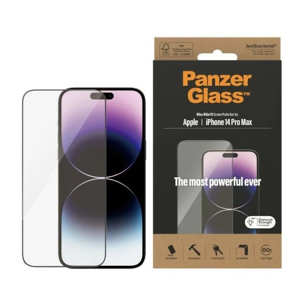 PanzerGlass Ultra-Wide Fit antibakterielt hærdet glas til iPhone 14 Pro Max