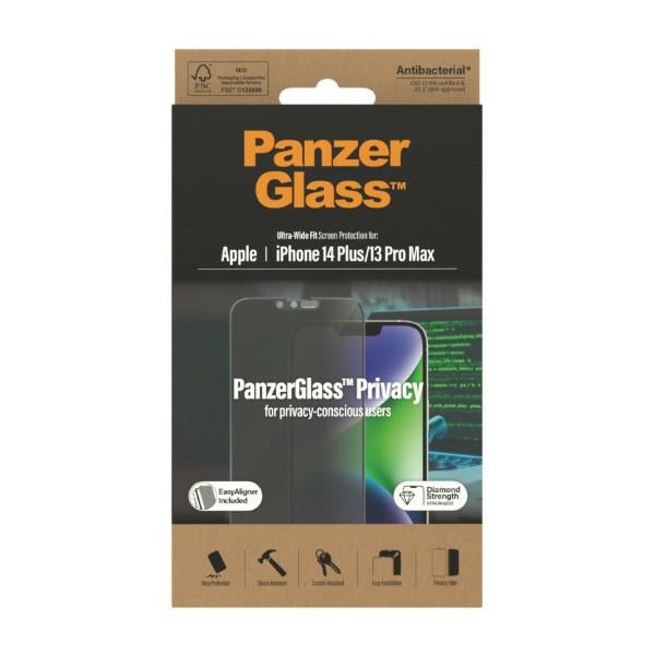 PanzerGlass Ultra-Wide Fit tempereret glas antibakterielt privatliv med Positioner til iPhone 14 Plus / 13 Pro Max