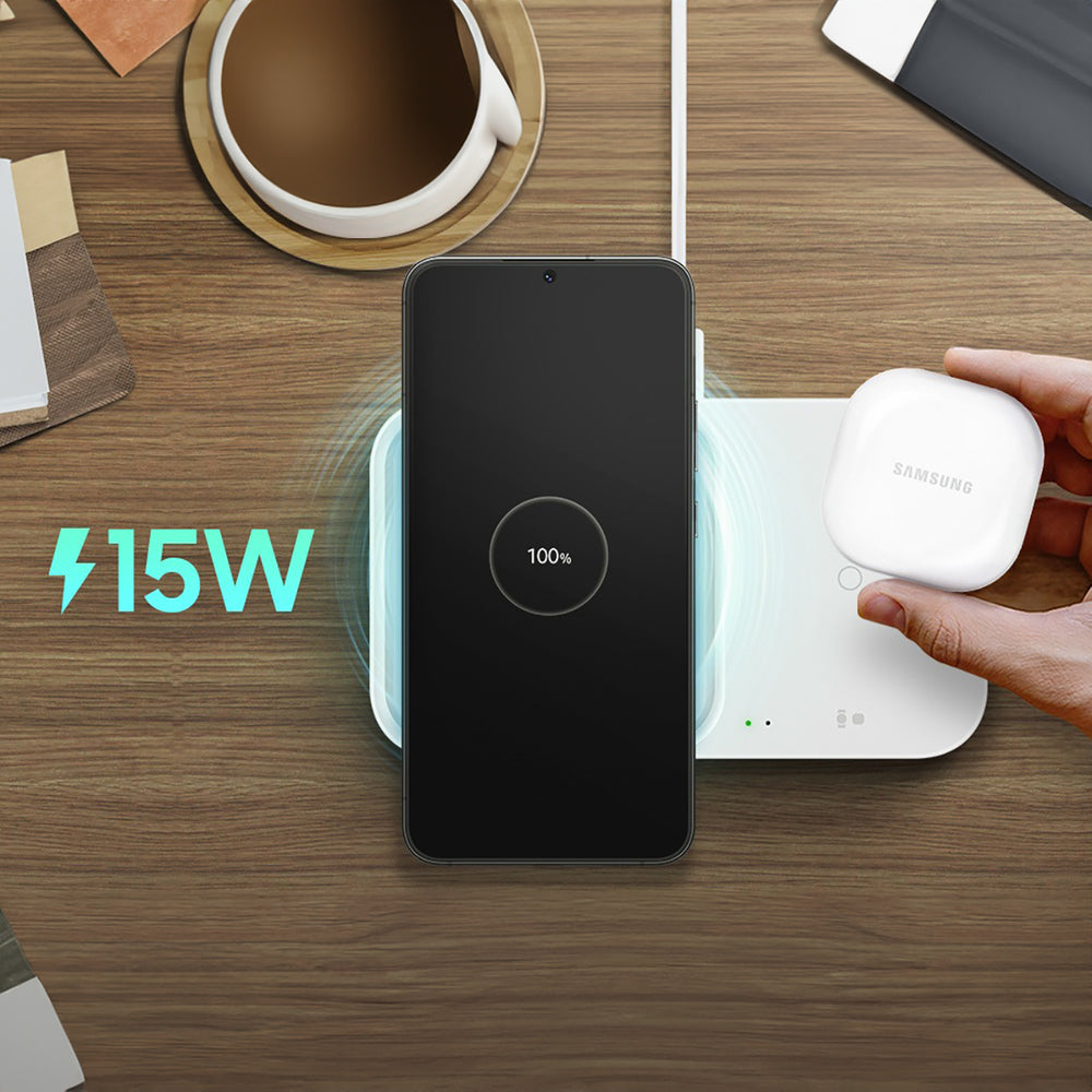 Samsung Wireless Charger Duo EP-P5400TWEGEU inductive charger 15W - white + mains charger + cable
