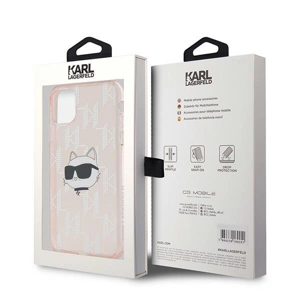 Karl Lagerfeld IML Choupette Head & Monogram case for iPhone 11 / Xr - pink