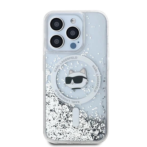 Karl Lagerfeld Liquid Glitter Choupette Head MagSafe case for iPhone 15 Pro - transparent