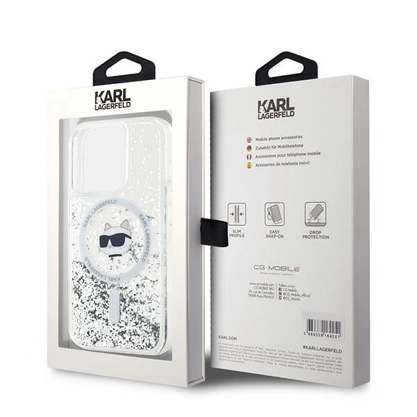 Karl Lagerfeld Liquid Glitter Choupette Head MagSafe case for iPhone 15 Pro - transparent