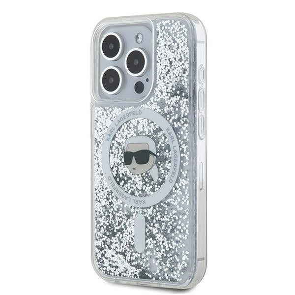 Karl Lagerfeld Liquid Glitter Karl Head MagSafe case for iPhone 15 Pro - transparent