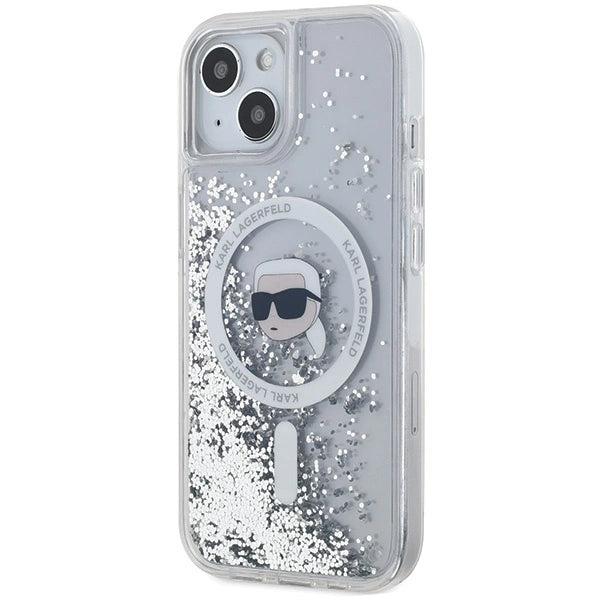 Karl Lagerfeld Liquid Glitter Karl Head MagSafe case for iPhone 15 / 14 / 13 - transparent