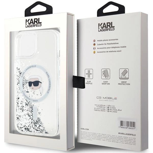 Karl Lagerfeld Liquid Glitter Karl Head MagSafe case for iPhone 15 / 14 / 13 - transparent