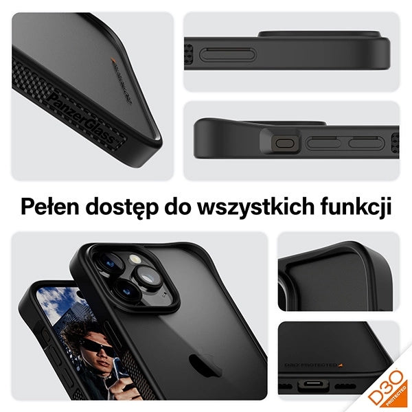 PanzerGlass ClearCase Case til iPhone 15 Pro Max med Military Grade Certification - gennemsigtig og sort