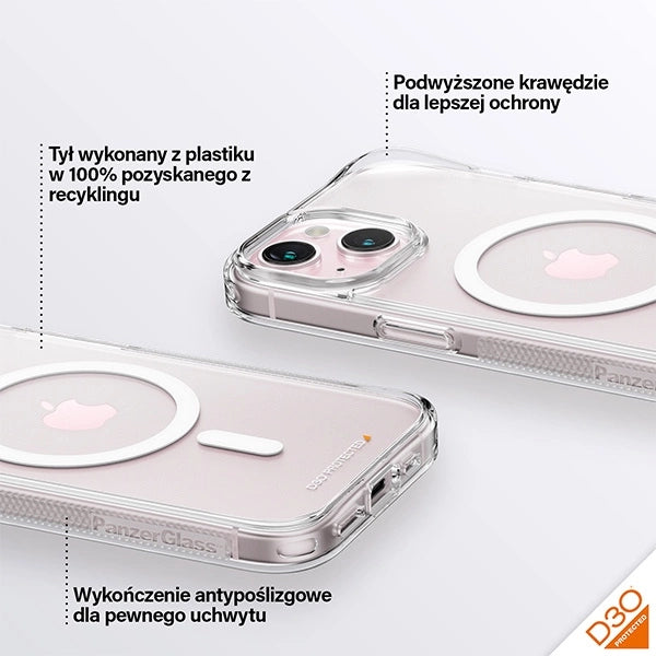 PanzerGlass HardCase med MagSafe med D3O og Military Grade Certification til iPhone 15/14/13 - Transparent