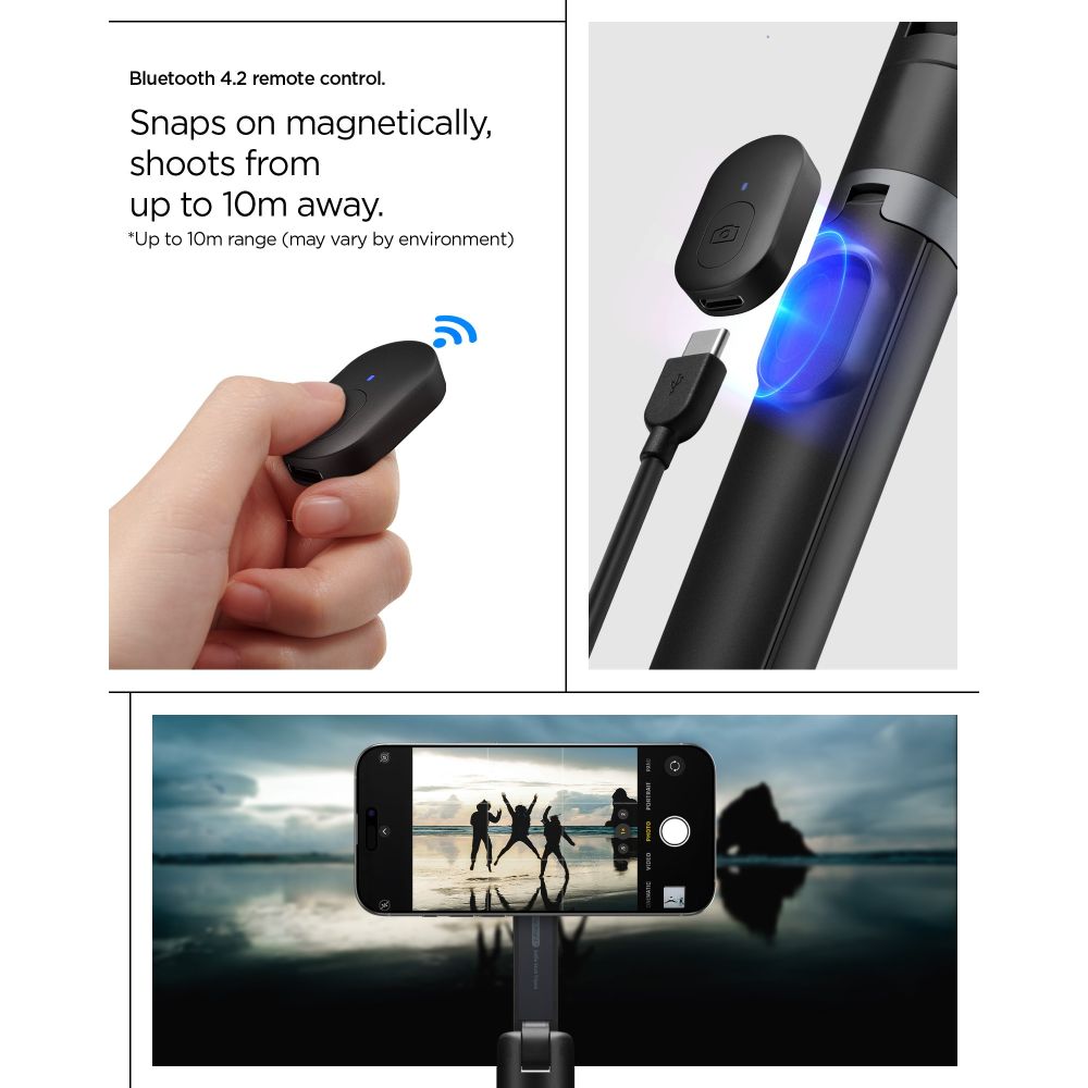 Spigen S581 W Magsafe Bluetooth Selfie Stick Stativ Sort