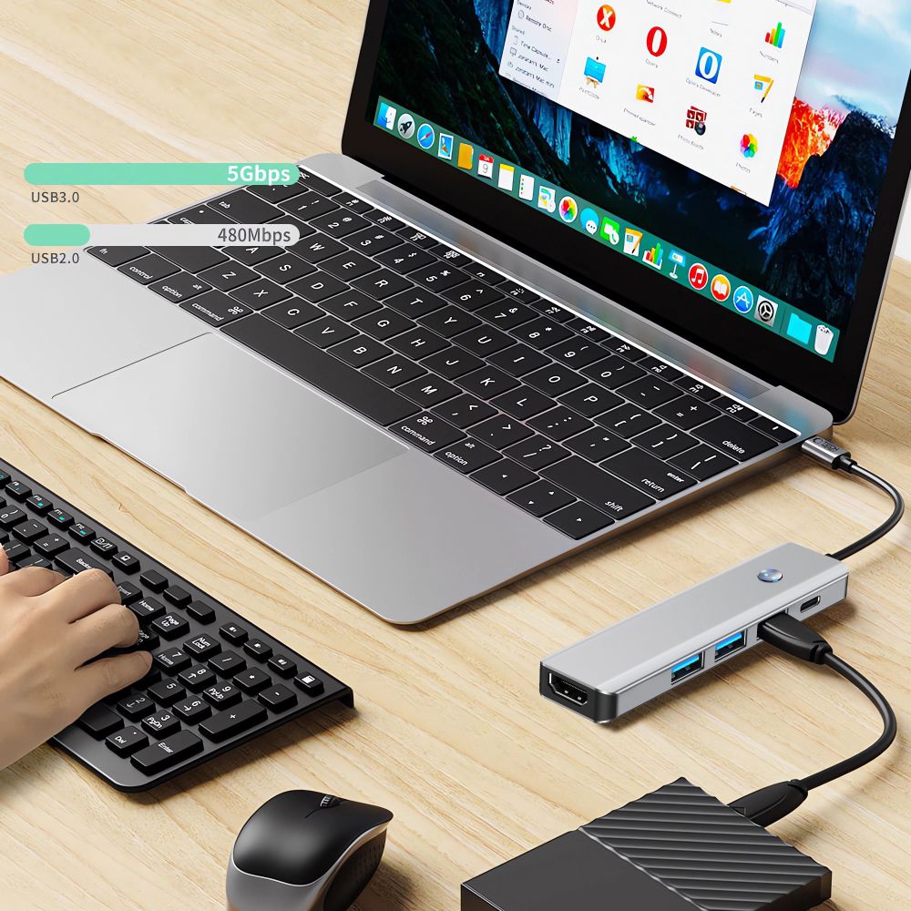 Tech Protect Hb01 Hub Adapter 5 I 1 Type C + Usb 3.0 + Hdmi 4 K 60 Hz + Pd100 W Spacegrå