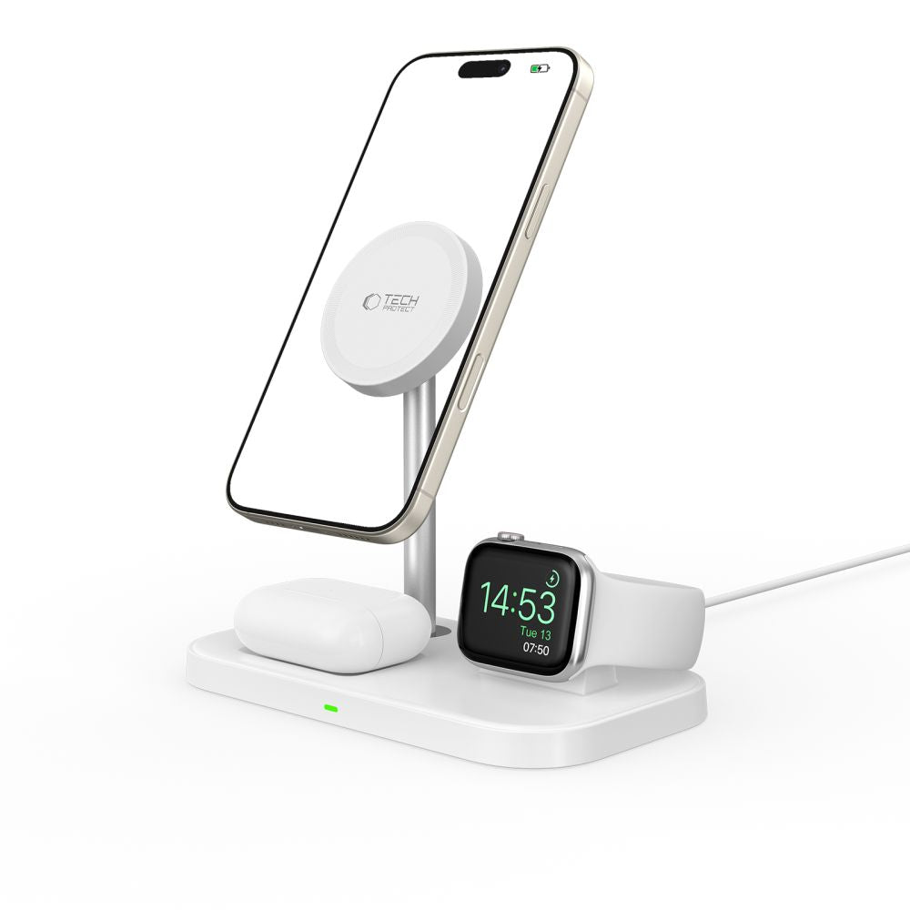 Tech Protect Qi15 W A22 3 I 1 Magnetisk Magsafe Trådløs Oplader Hvid