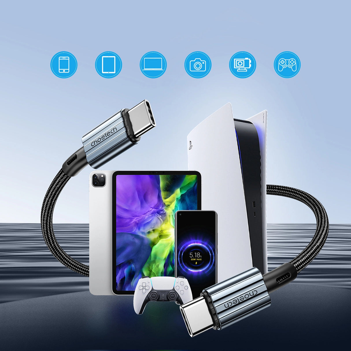 Choetech XCC-1014 USB-C / USB-C PD 60W kabel - grå