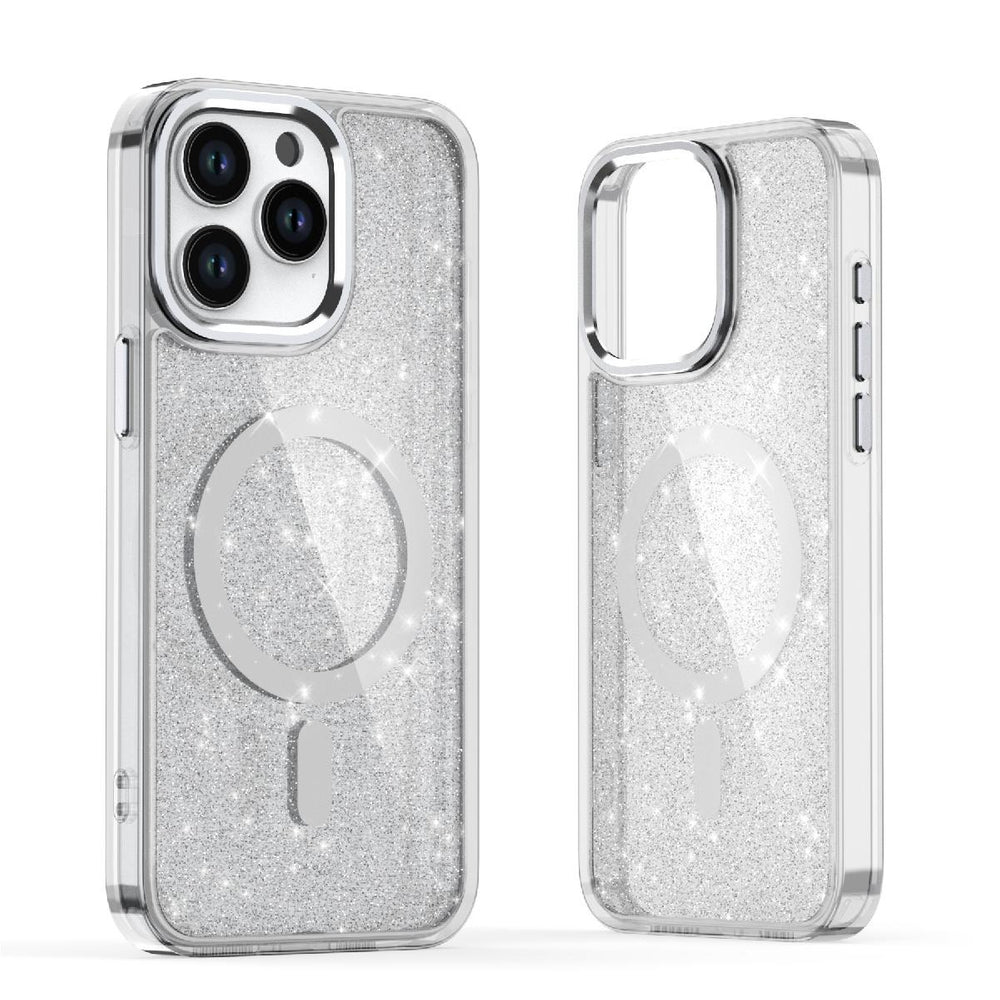 Glitter Case MagSafe til iPhone 16 Plus - hvid med glitter