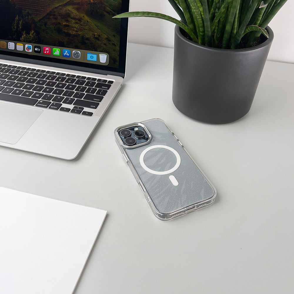 Glitter Case MagSafe til iPhone 16 Plus - hvid med glitter