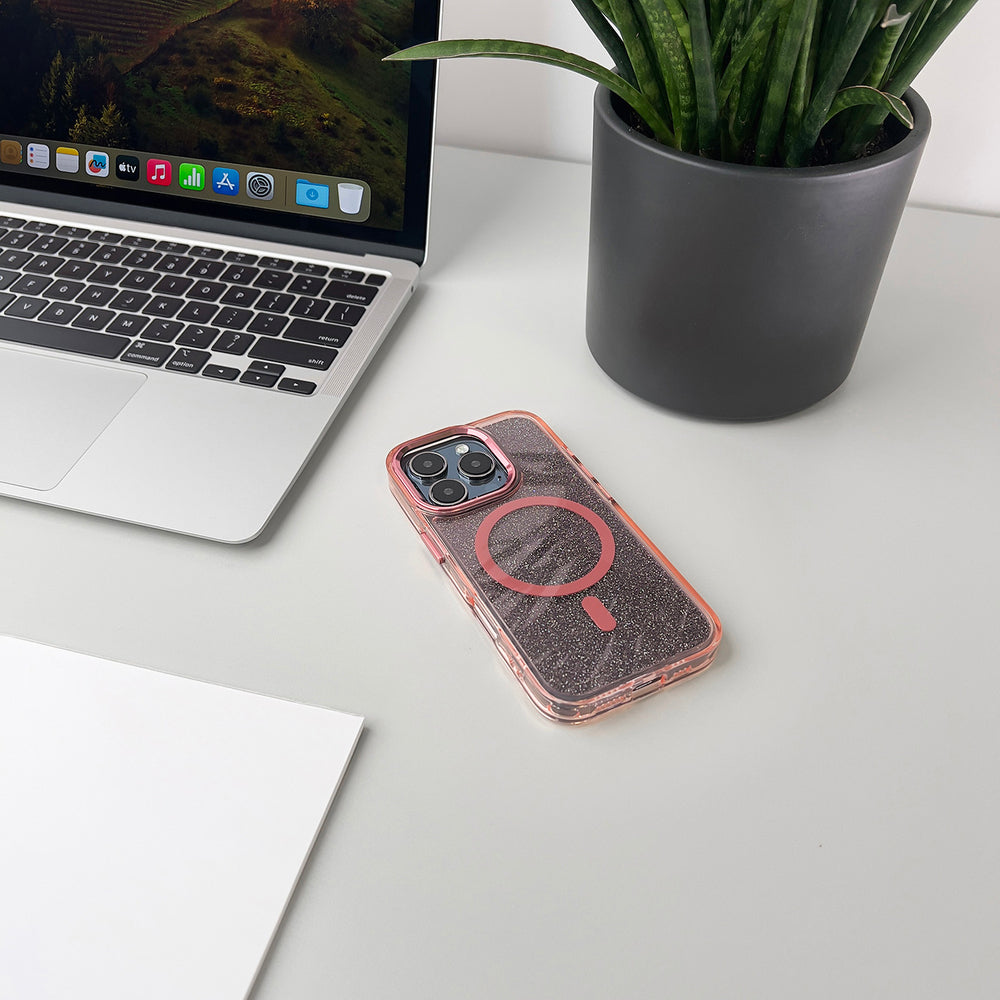 Glitter Case MagSafe til iPhone 16 - pink med glitter