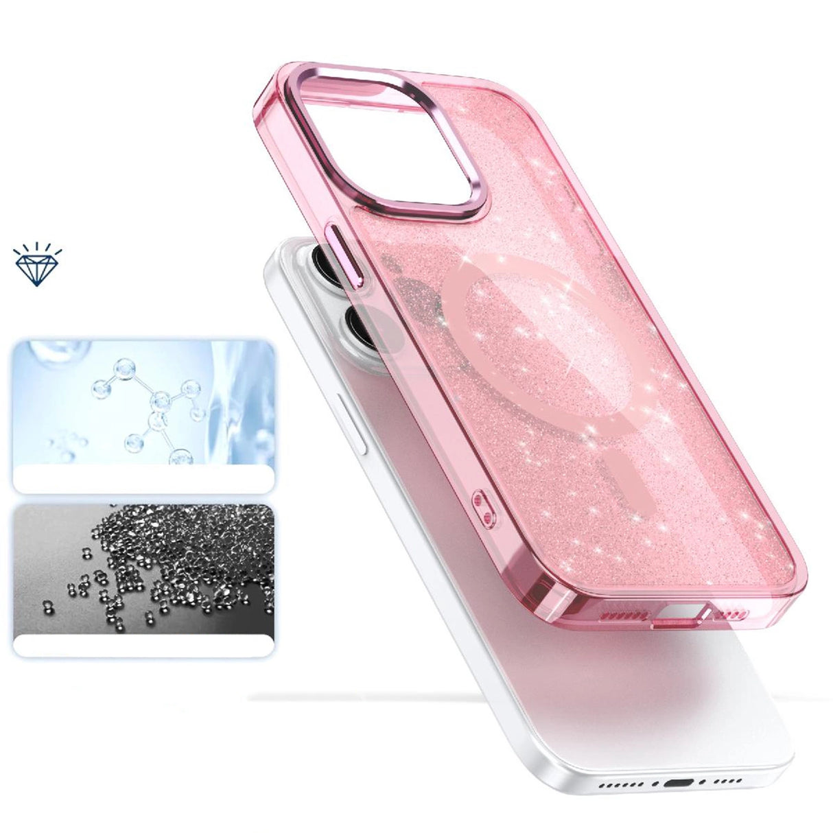 Glitter Case MagSafe til iPhone 16 Pro Max - pink med glitter